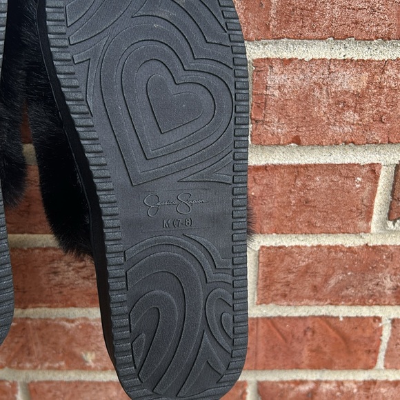 Jessica Simpson Black Plush Faux Fur Open Toe Platform Slip-On Ladies Slippers - Picture 9 of 9